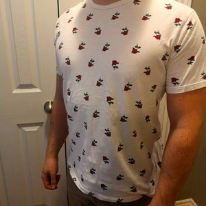 Men's White crew neck t-shirt with red flowers